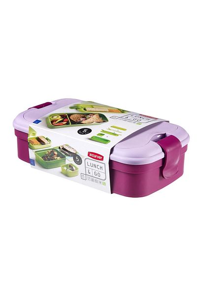CURVER Food box/casserole, plastic, airtight, with cutlery, purple, 1.3 L, 23x13x7 cm, Curver