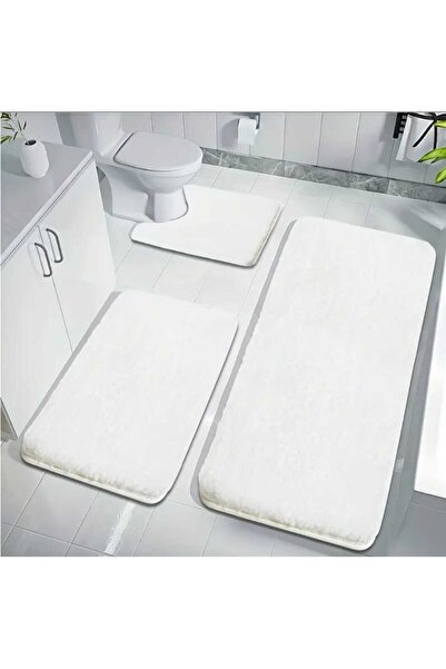 BEĞENDİ HOME Beyaz Banyo Halısı Kaymaz Taban 3 Lü Post Klozet Takımı 50x100 5...