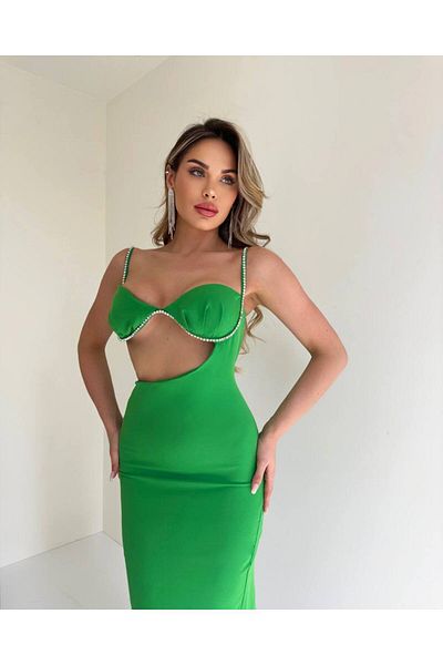 1Moda1Tarz Γυναικείο Ειδικό Σχέδιο Φόρεμα με Εισαγόμενο Ύφασμα Επένδυση Πέτρα Κεντημένο