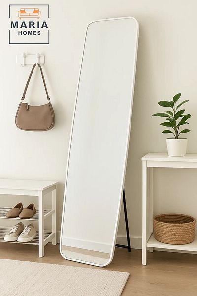 MARIA HOMES White Full-Length Mirror with Rounded Corners – 170x54 cm Standing Frame