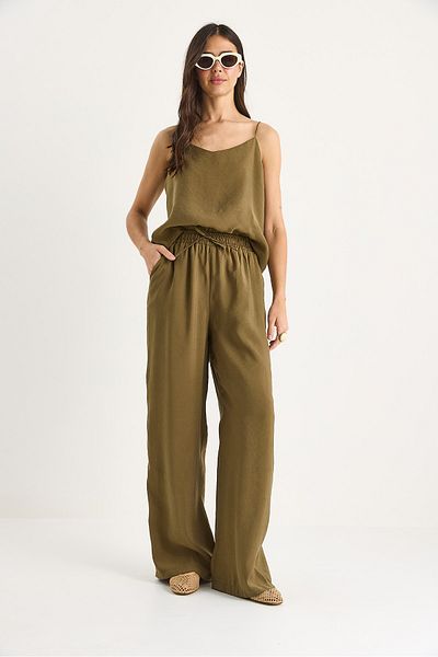 Bianco Lucci Women's Strappy Woven Modal Blouse Pants Top and Bottom Set 9298 60281024