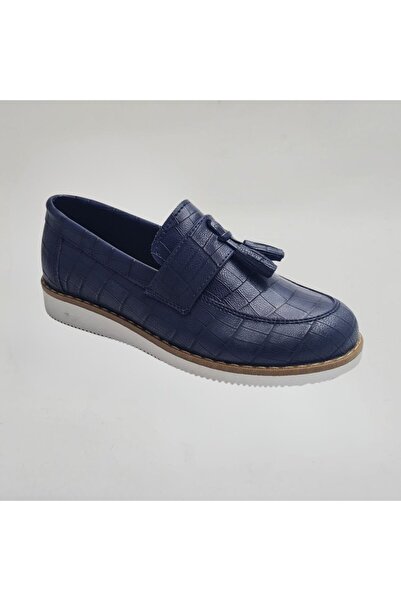 Tarz Çocuk Boy's Navy Blue Crocodile Loafer Shoes - Bowknot Non-Slip Sole