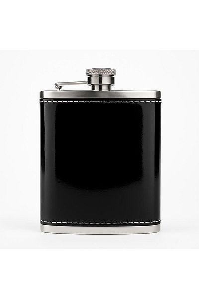 PERLOTUS 8 oz 235 Cc Steel Whiskey Liquor Flask with Funnel Black Patent Leather Genuine Leather Case