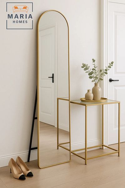 MARIA HOMES vModern Golden Frame Full-Length Mirror 160x40cm Arched Floor Standing Mirror for Bedroom