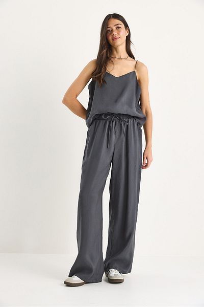 Bianco Lucci Women's Strappy Woven Modal Blouse Pants Top and Bottom Set 9298 60281024