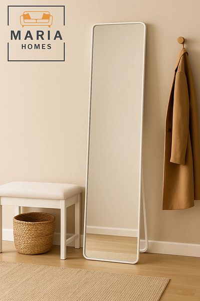 MARIA HOMES Slim Full-Length White Standing Mirror – Modern Frame Dressing Mirror for Bedroom or Hallway