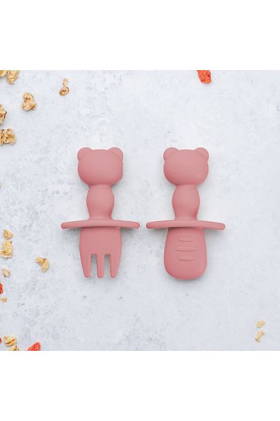 APPEKIDS Silicone Cutlery Set, AppeKids, The Little Bear - Old Rose