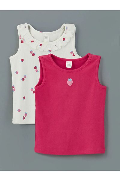 LC Waikiki Lcw Kids Fuchsia Crew Neck Printed Girls Undershirt 2-Piece