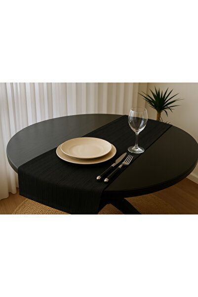 Placid Düz Siyah Kabarık Desenli Keten Runner Şık Masa Örtüsü 40x140