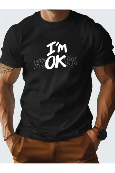 PARUNIV Tricou barbati casual, I'm brOKen,cu gat rotund si maneca scurta, reg...