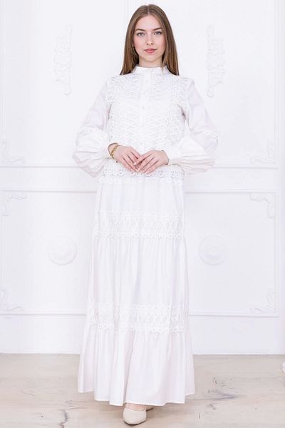 lodmela Lace Detailed Double Suit 4712-White