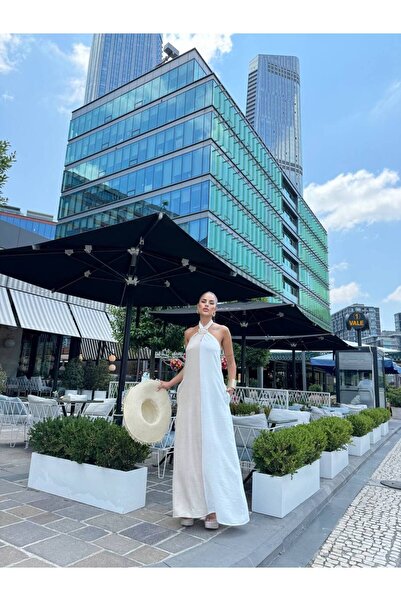 1Moda1Tarz Women's Imported Linen Fabric Lined Strap Two Color Special Design Maxi Dress