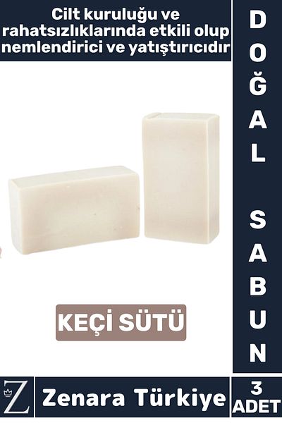 Zenara Herbal Organic 100% Natural Hair Face Body Hand Use Effective Soap for Skin Dryness Goat Milk 3 Pieces