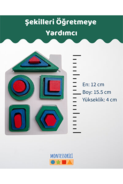 Montessori Ev Şekilli Şekil & Boyut Öğrenme Seti – 15 Parça