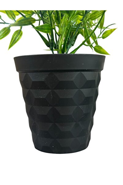 Lilac Home Plantă artificială de bambus într-un ghiveci cu diamante negre cu textura naturală