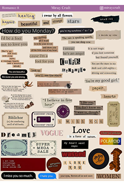 MirayDesign 1 Adet Aşk Notları Temalı Sticker (12x17 cm) Bullet Journal, Scra...