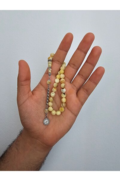 Zivazer Store Doğal damla kehribar fosilli 33'lük küre kesim bilek boy tesbih...