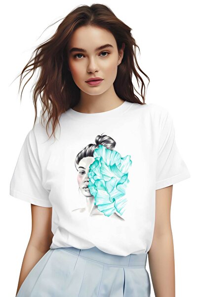 PARUNIV Tricou dama, Turcoaz Flower Portrait