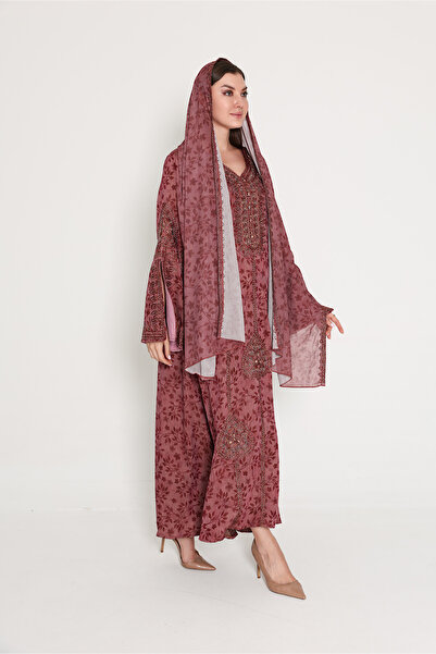 IKKXA Wide Split Sleeve Arabian Jalabiya with Scarf