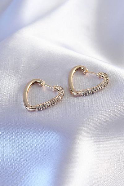 Skygo Gold Color Zircon Stone Heart Model Women's Earrings - Tj-Bkp7237