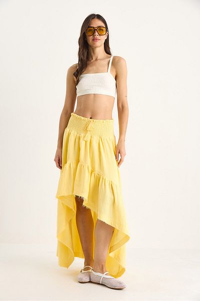 Bianco Lucci Women's Short Front Long Back Gipped Waist Lined Flounced Muslin Skirt 25S1-3001 60283411