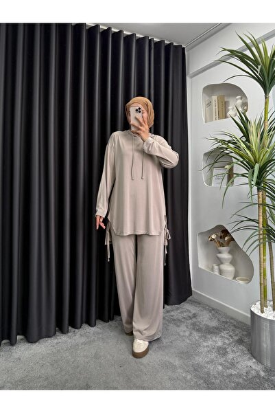 Marcha prive Kapüşonlu Yandan Bağlama Detaylı Lyocell Kumaş İkili Takım
