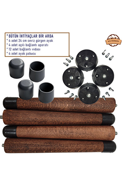 ustaagac Doğal Ahşap Konik Mobilya Ayağı – Ceviz Rengi | Çevir Tak, Modern Se...