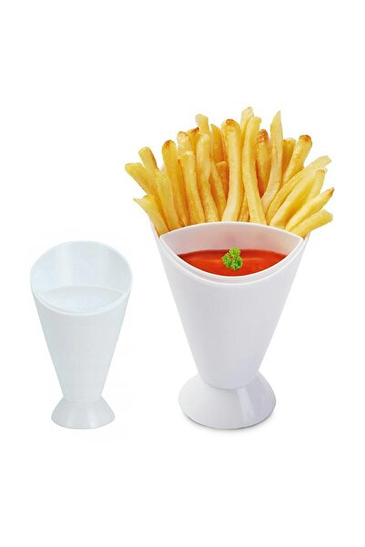 OEM Servírovacia miska 2 v 1, kornútok na občerstvenie a držiak na omáčku, biela, 16,5 x 10 cm