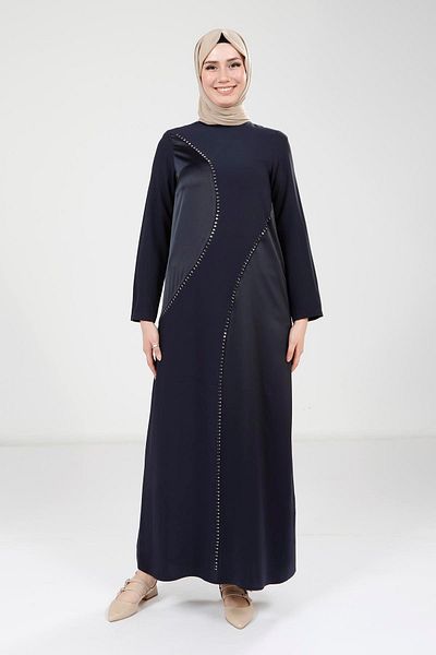 Beyza Φόρεμα Navy Blue με πέτρινη λεπτομέρεια 9317