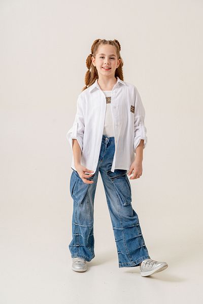 GİYİCEM TEKSTİL Girl's Double Muslin Shirt Double Set 1813