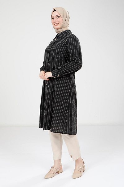 Beyza Pleated Black Tunic 9336