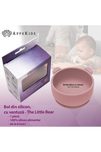 APPEKIDS Silikonová miska s přísavkou, AppeKids, Medvídek - Stará růže