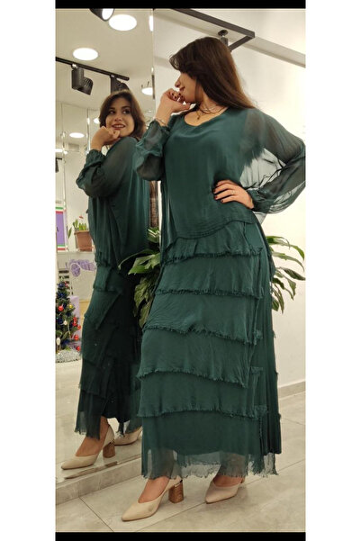 Cb Made In Italy İtalyan İpek Katmanlı Maxi Elbise
