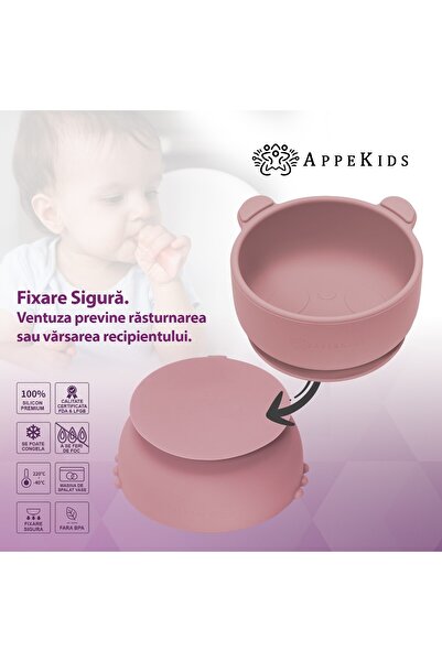 APPEKIDS Silikonová miska s přísavkou, AppeKids, Medvídek - Stará růže