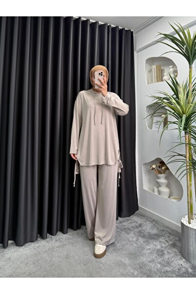Marcha prive Kapüşonlu Yandan Bağlama Detaylı Lyocell Kumaş İkili Takım