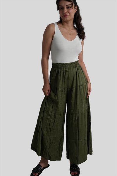 Miss Boheme Khaki Elastic Waist Loose Leg Casual Trousers