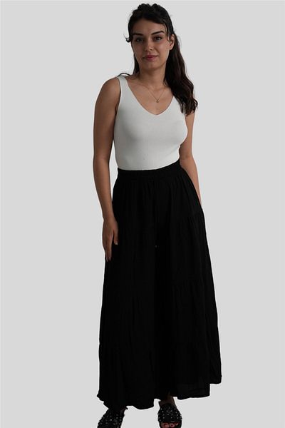 Miss Boheme Black Elastic Waist Wide Leg Casual Trousers