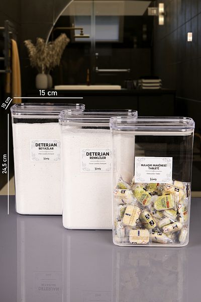 naturelove 3 Pieces Vacuum Lid Tablet and Powder Detergent Colorful Whites Box with Label Acrylic 3 Liters