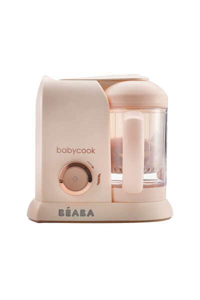 Beaba جهاز تحضير طعام الأطفال بيبي كوك سولو 4 في 1، جهاز تبخير الطعام المهروس، خلاط ومطحنة، لون ذهبي وردي