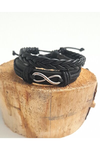 AB Takı مجموعة من سوارين من الجلد الطبيعي على شكل إنفينيتي