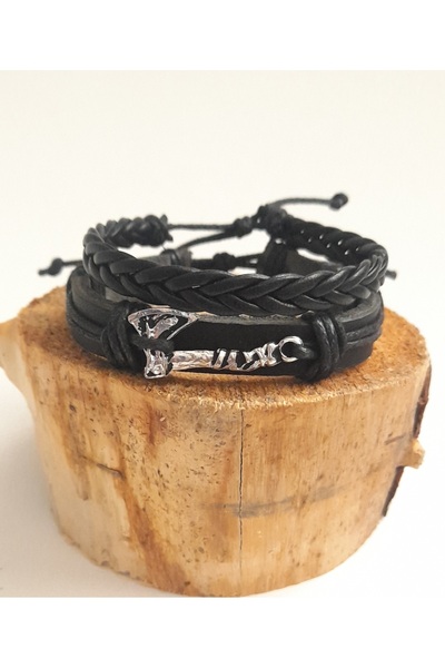 AB Takı 2-Piece Fashion Genuine Leather Bracelet with Axe Figure