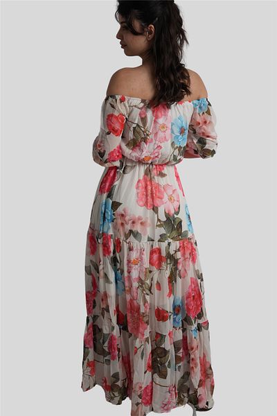 Miss Boheme White Floral Patterned Madonna Collar Dress