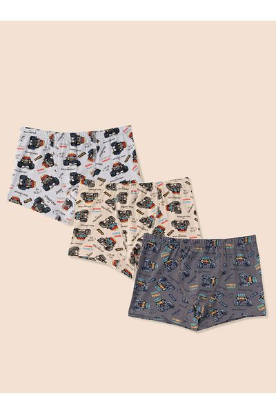 natuline Boy's Organic Cotton Lycra Boxer Car Printed 3 Pack