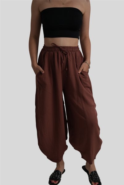 Miss Boheme Brown Casual Trousers with Elastic Waist
