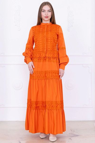 lodmela Lace Detailed Double Suit 4712-Orange