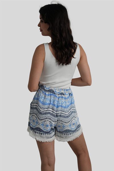 Miss Boheme White Wave Patterned Linen Shorts