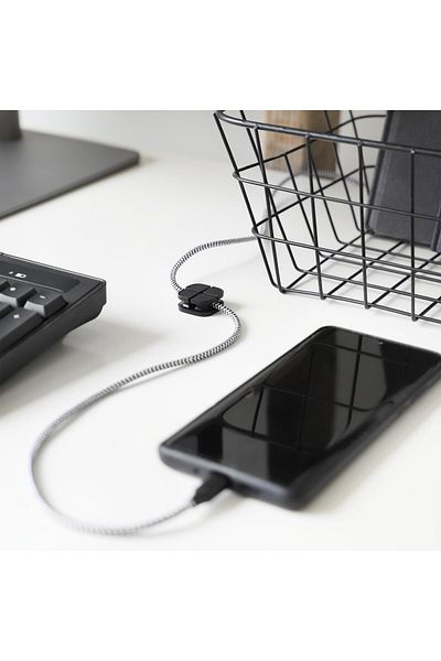Q-link Organizator cablu, Set 2 buc 2.4 x 2.4 cm organizare cabluri birou, autoadeziv, silicon, negru