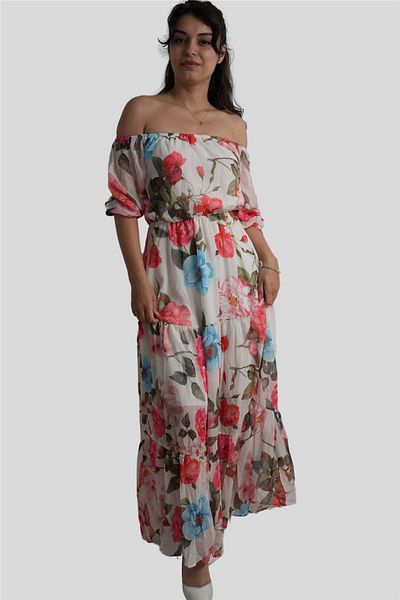 Miss Boheme White Floral Patterned Madonna Collar Dress
