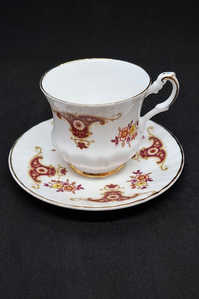 ABBETC Fine Bone China English Red Antique Double Coffee Cup 120 ml