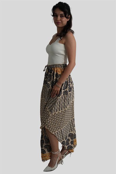 Miss Boheme Beige Color Gold Detailed Silk Long Skirt